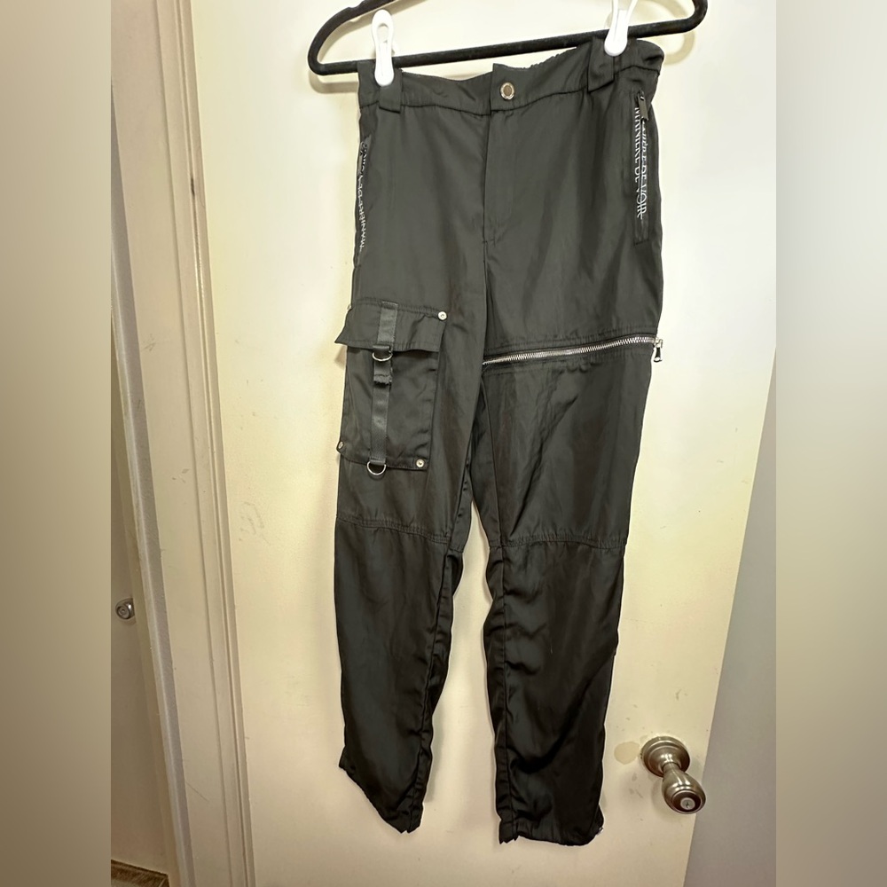 MANIERE DE VOIR Black High Rise Cargo Multi-Pockets  Jogger Pants 6 *FLAWS*